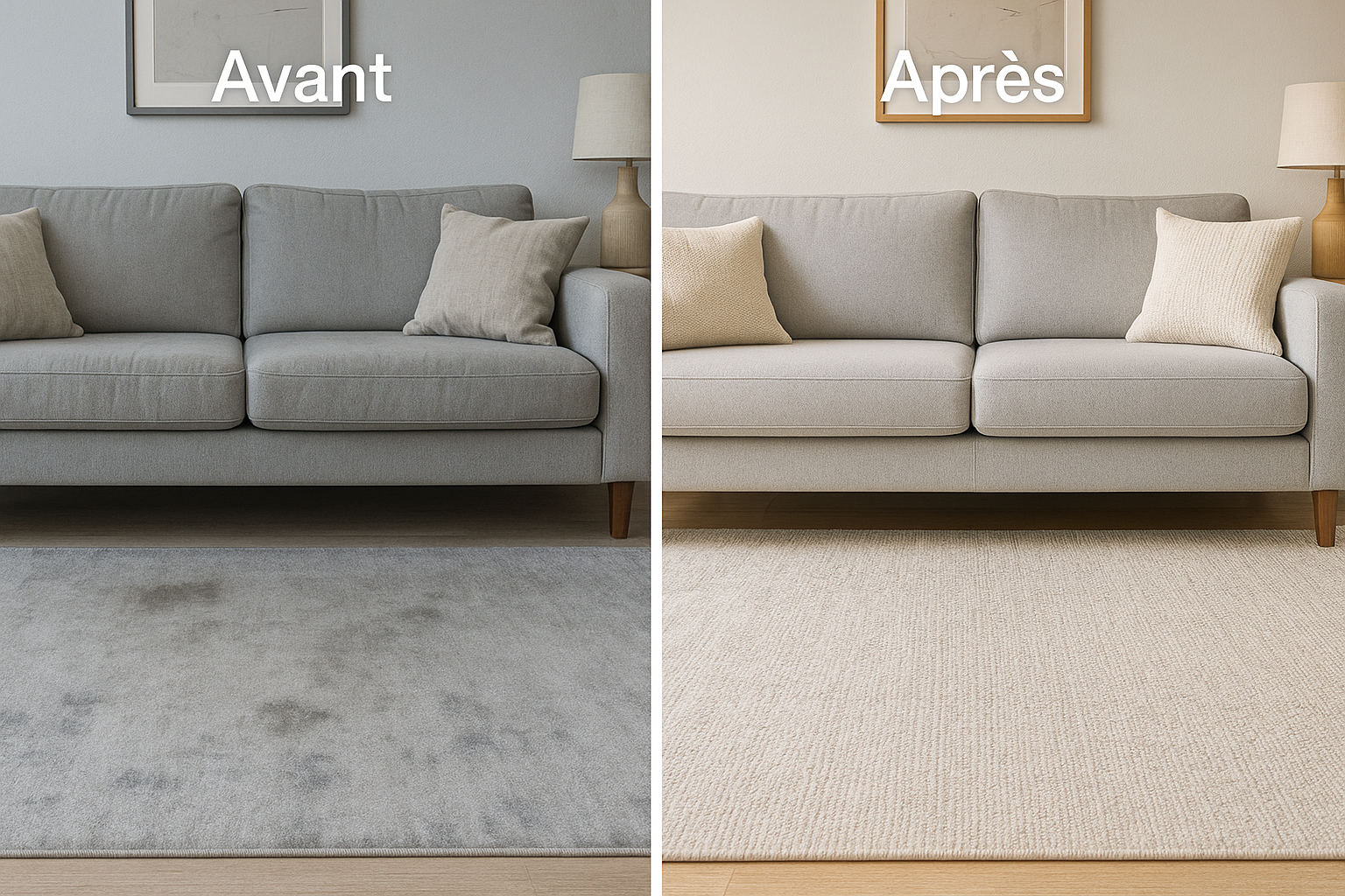 Avant après nettoyage canapé et tapis - MaxPropre