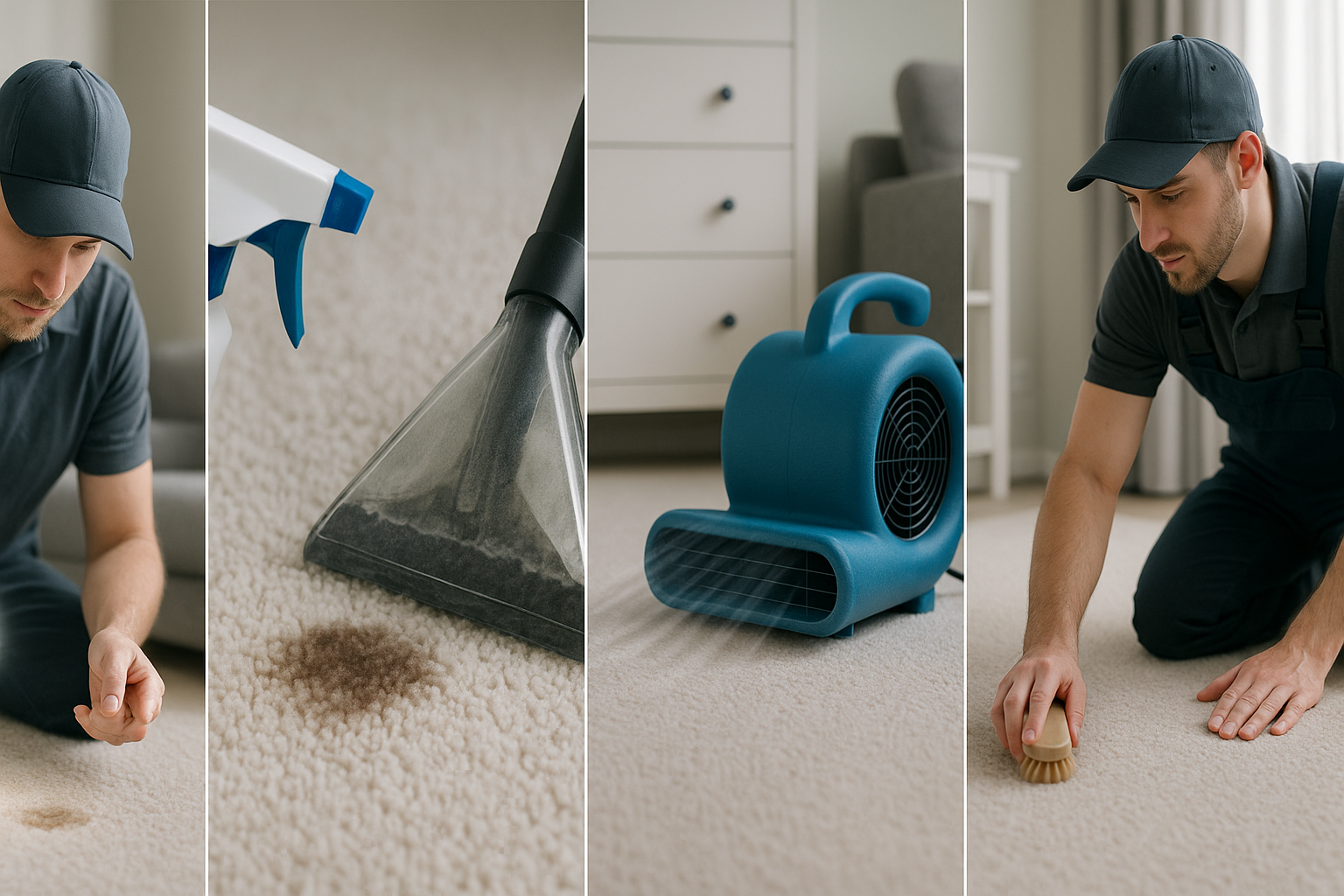 Étapes du nettoyage de tapis par MaxPropre - inspection, prétraitement, extraction