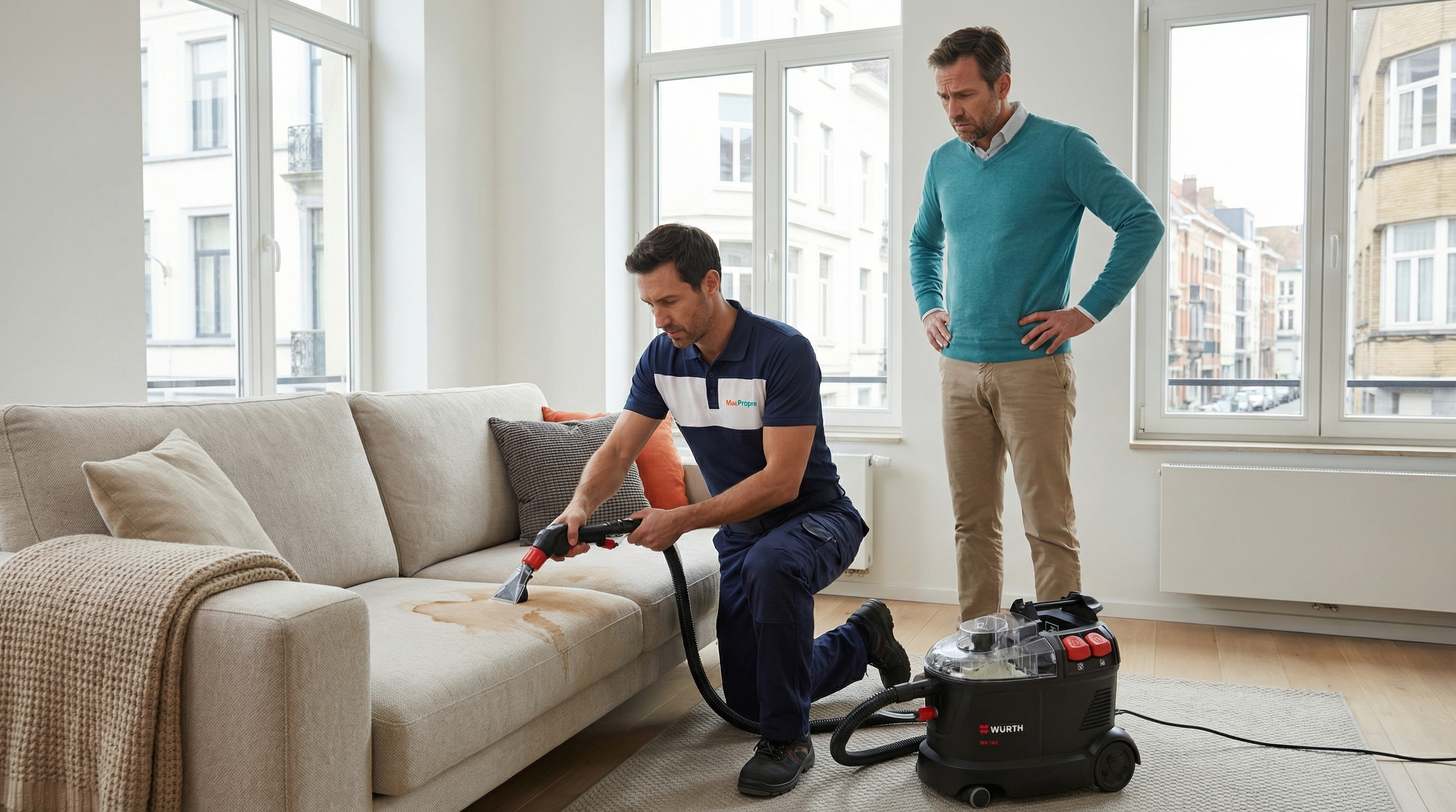 Canapé taché à Bruxelles - nettoyage professionnel MaxPropre