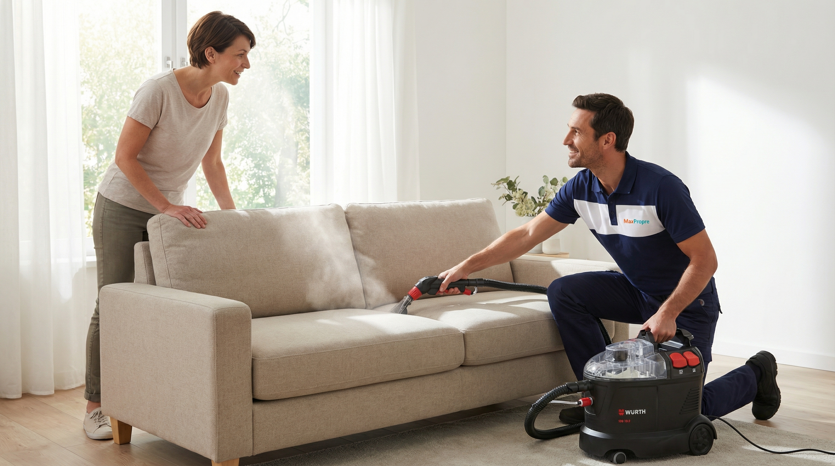 Équipement professionnel nettoyage canapé MaxPropre injection extraction vapeur