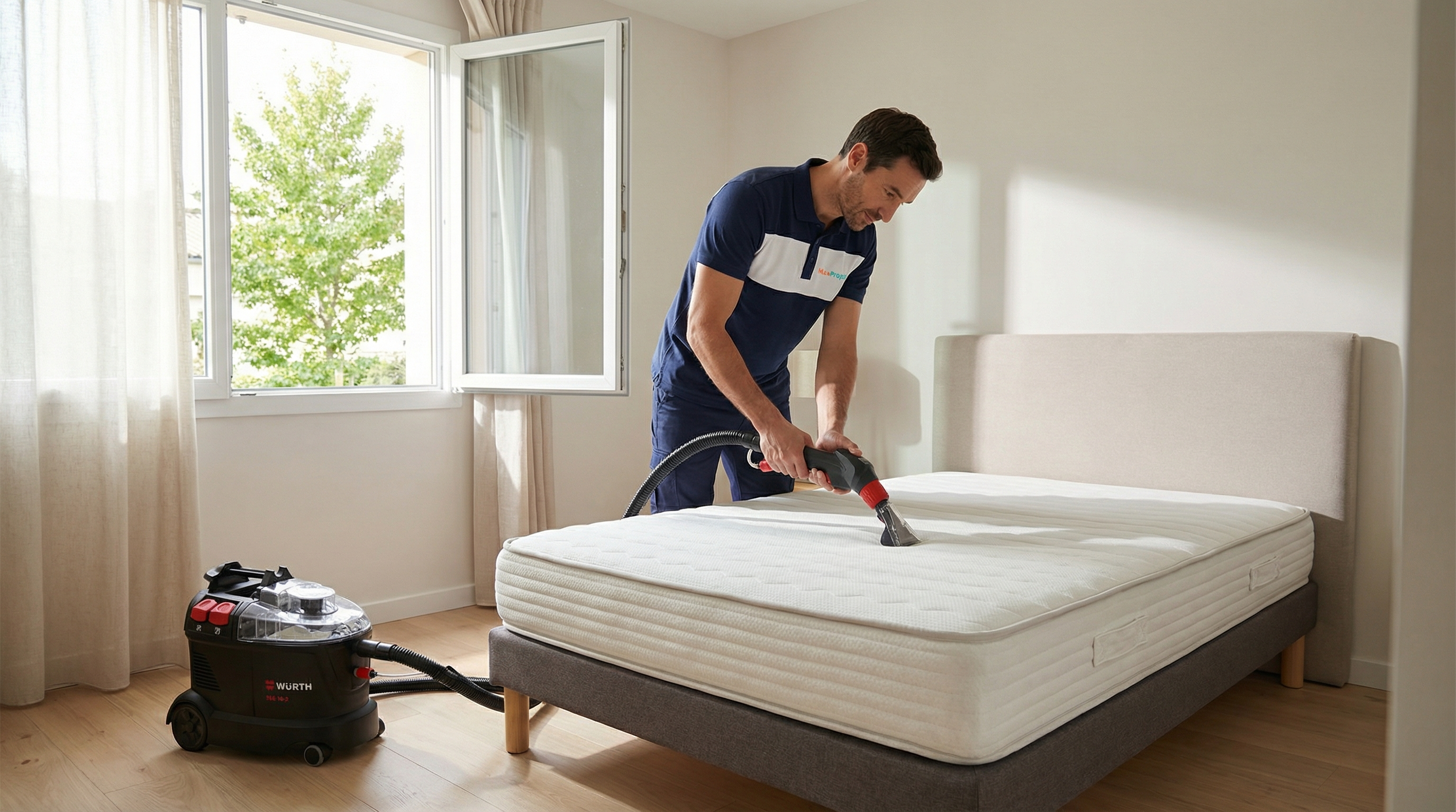 Technicien MaxPropre avec machine d'injection-extraction