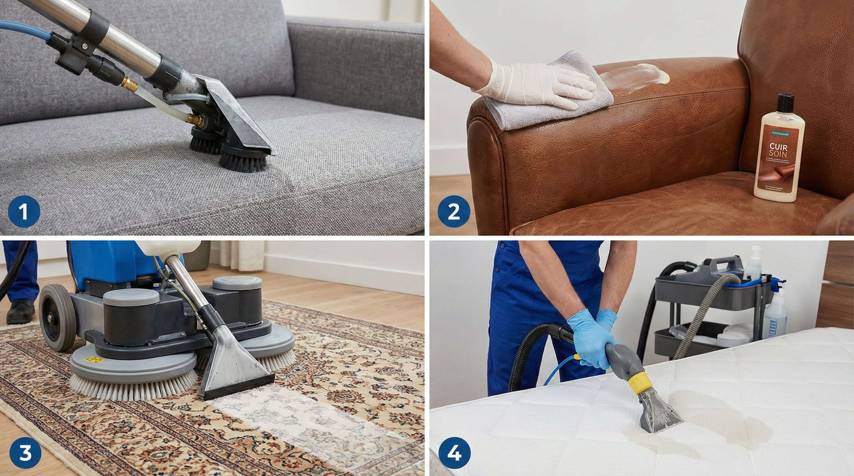 Exemples par support : canapé tapis matelas