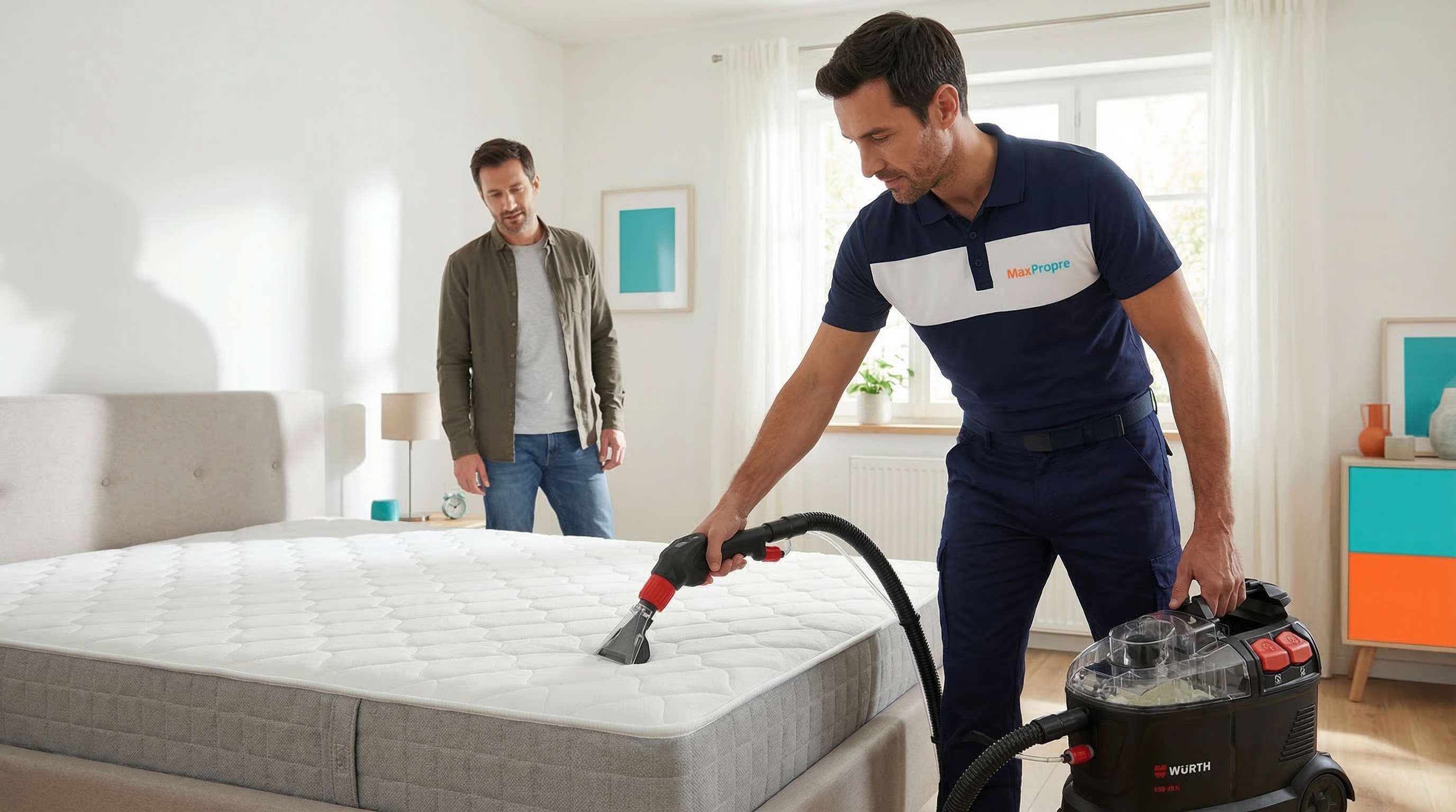 Nettoyage professionnel de matelas à domicile par MaxPropre — injection extraction et vapeur